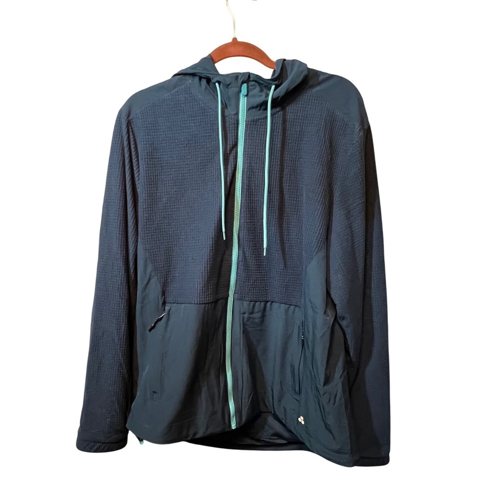 Tek Gear Mens Hoodie Jacket Hybrid Waffle Knit Large Blue Full Zip Performance